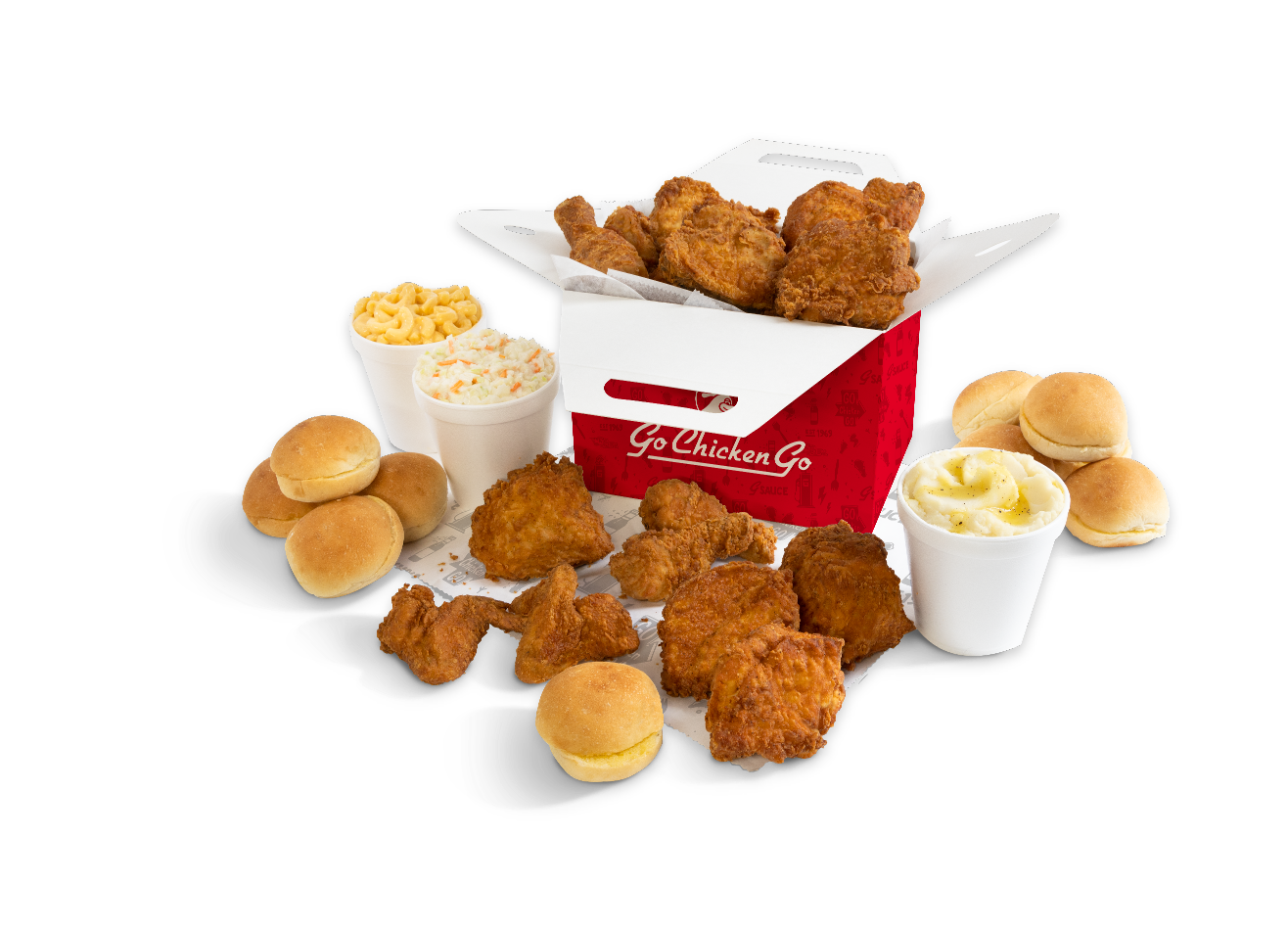 A food tray of golden fried chicken and sides
