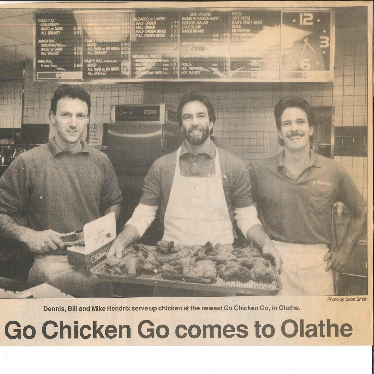 New paper clipping saying "Go Chicken Go comes to Olathe"